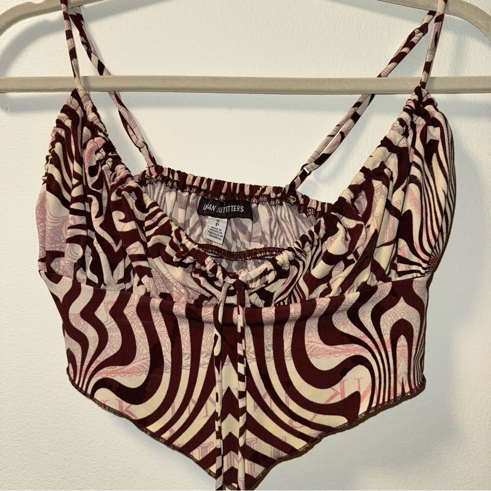 Urban Outfitters Cream and Pink Asymmetrical Crop Camisole